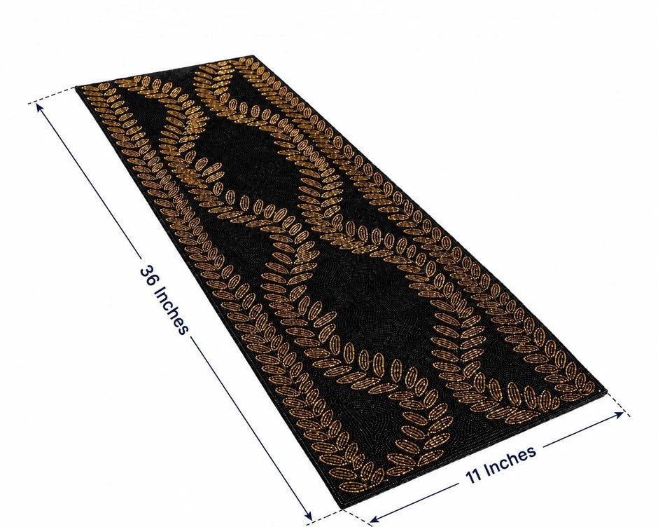 Handcrafted Black & Gold Beaded Table Runner / Ruchi