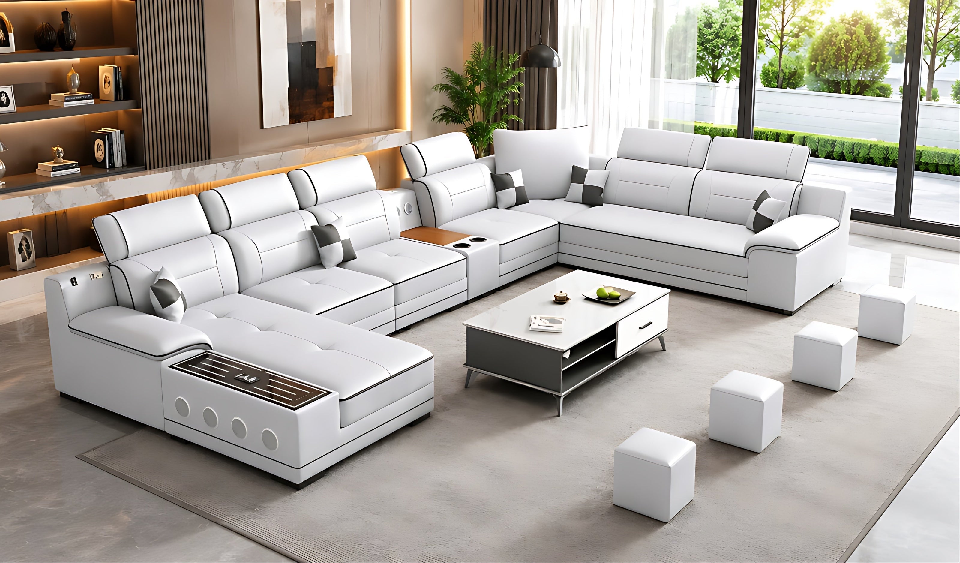 Multifunctional U-Shaped Leather Sectional Sofa / Ruchi