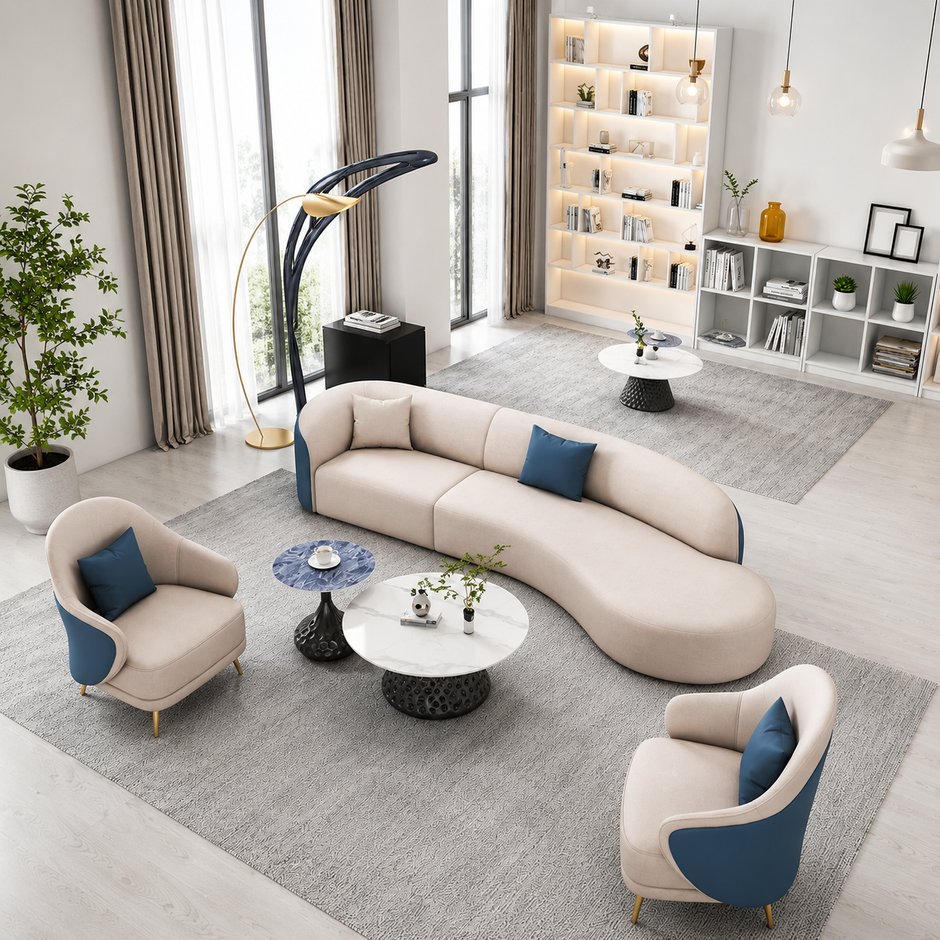 3 Piece Curved Leather Sofa Set /  Ruchi