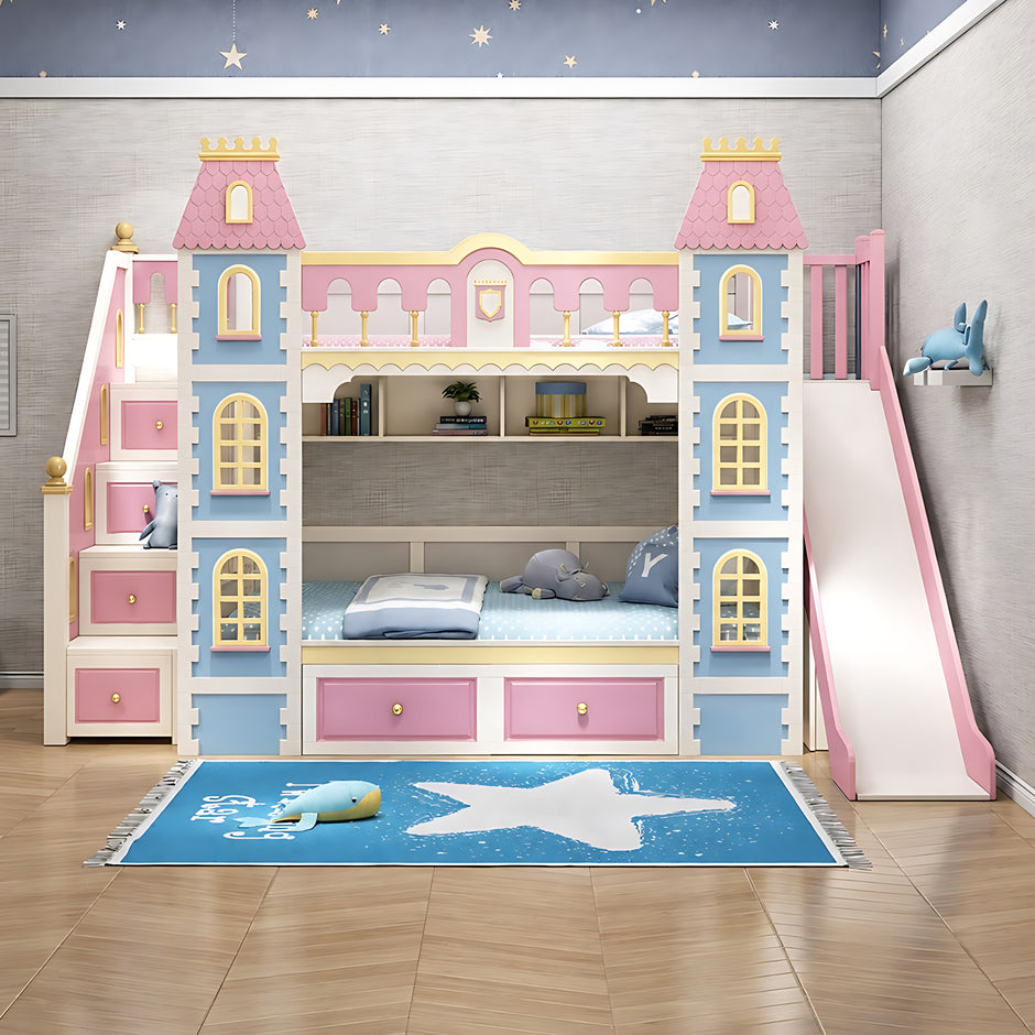Wooden Castle Bunk Bed With Slide