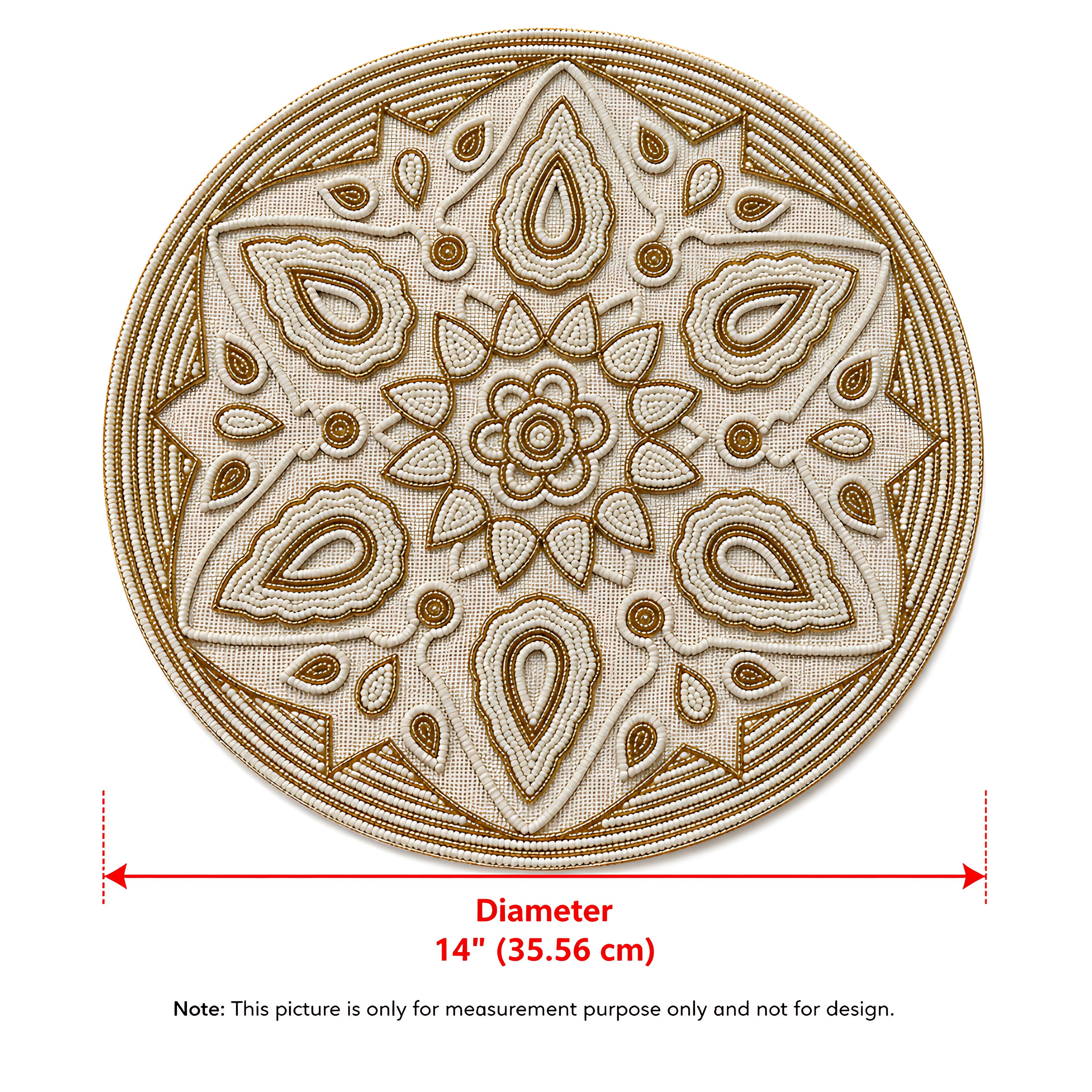 Ornate Gold & Ivory Beaded Round Placemat / Ruchi