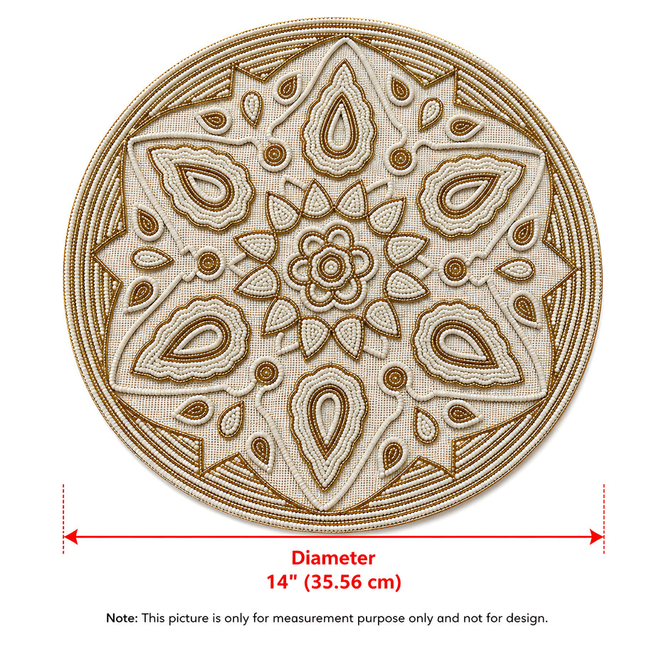 Ornate Gold & Ivory Beaded Round Placemat / Ruchi