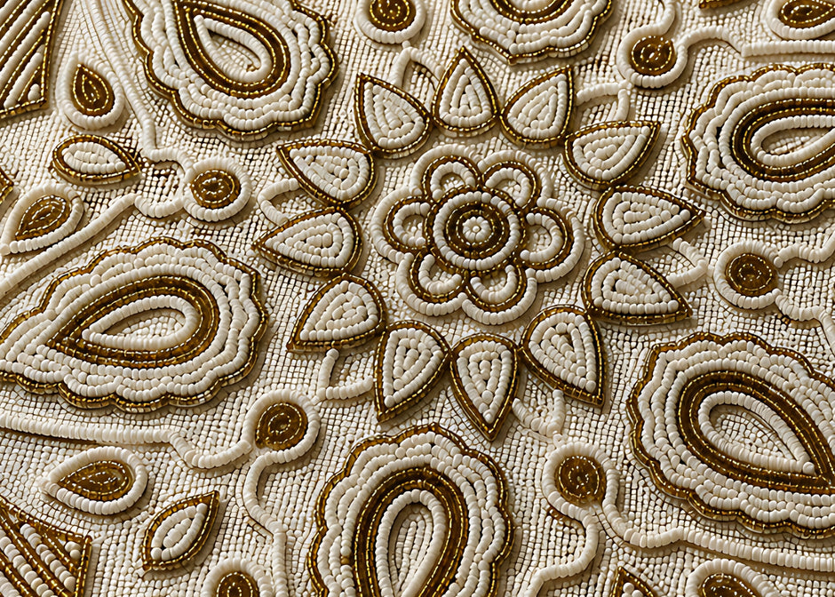 Ornate Gold & Ivory Beaded Round Placemat / Ruchi