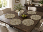 Ornate Gold & Ivory Beaded Round Placemat / Ruchi
