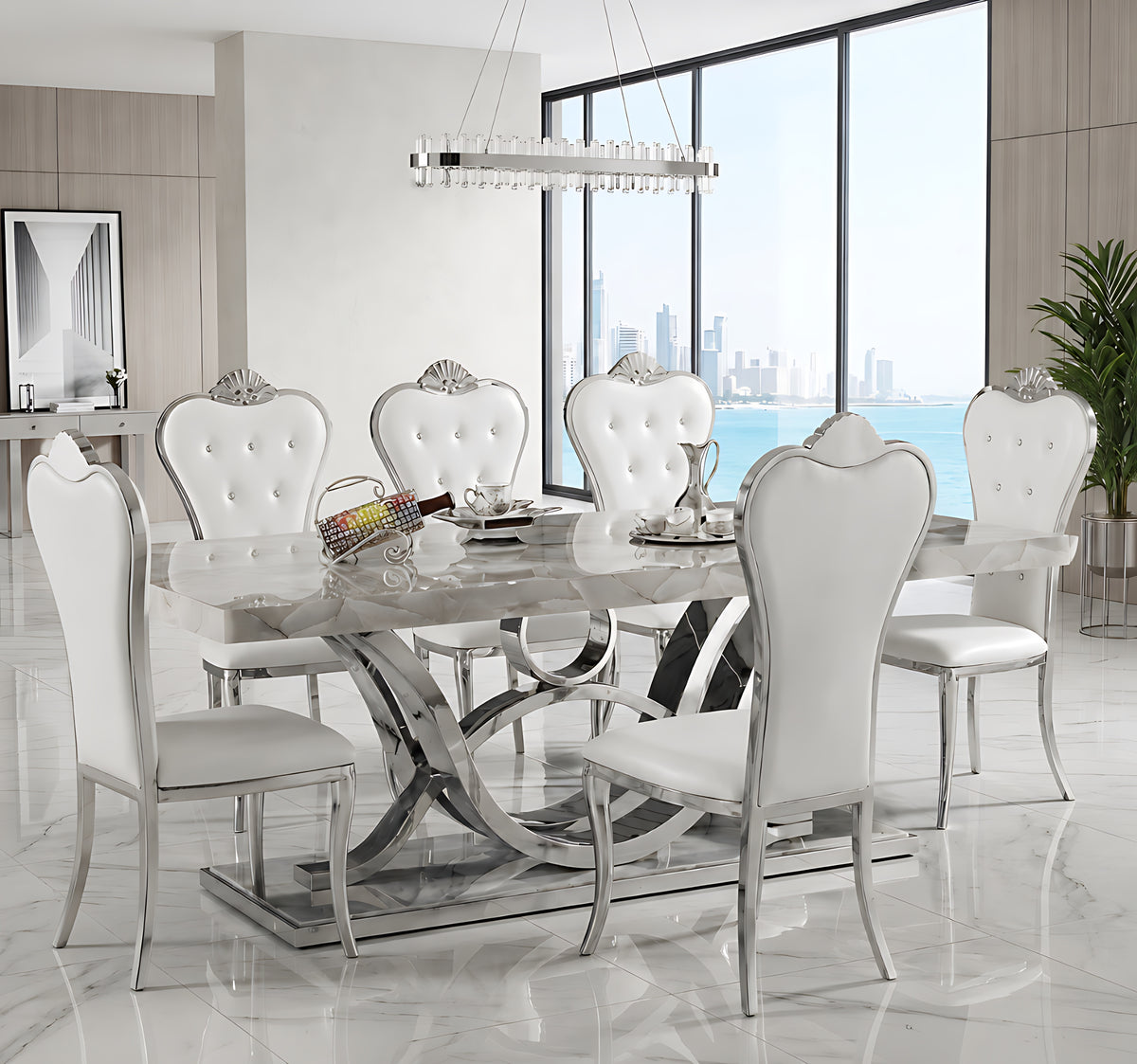 Captivating Base Marble Top Dining Table With 6 Chairs / Ruchi
