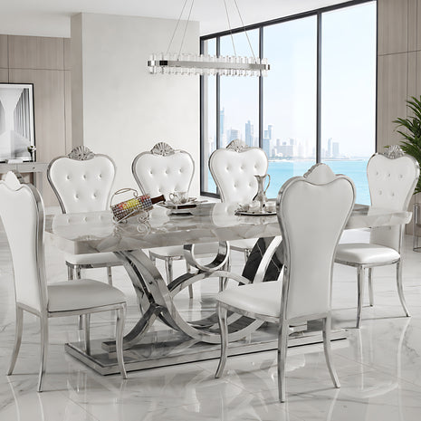 Captivating Base Marble Top Dining Table With 6 Chairs / Ruchi