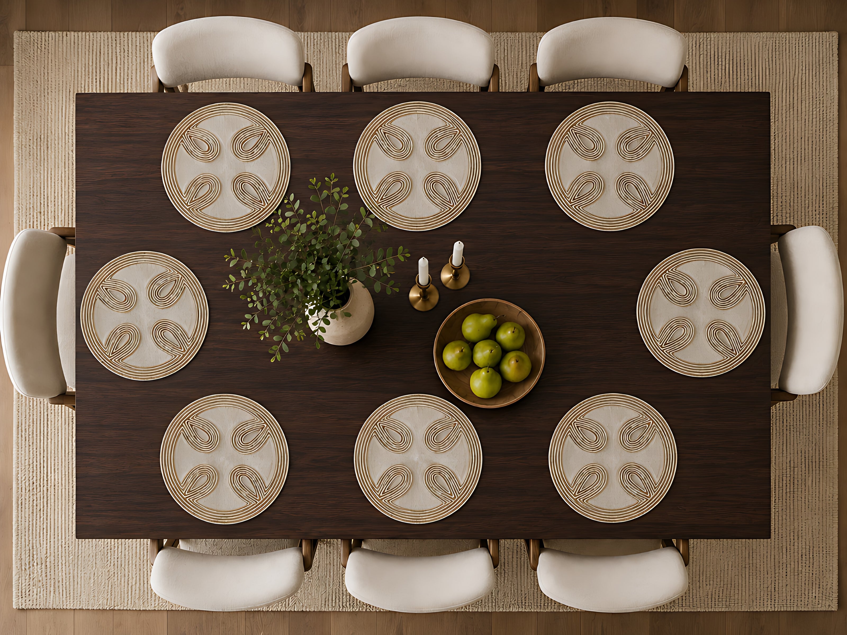 Elegant Ivory & Gold Beaded Round Placemat Set of 2 / Ruchi