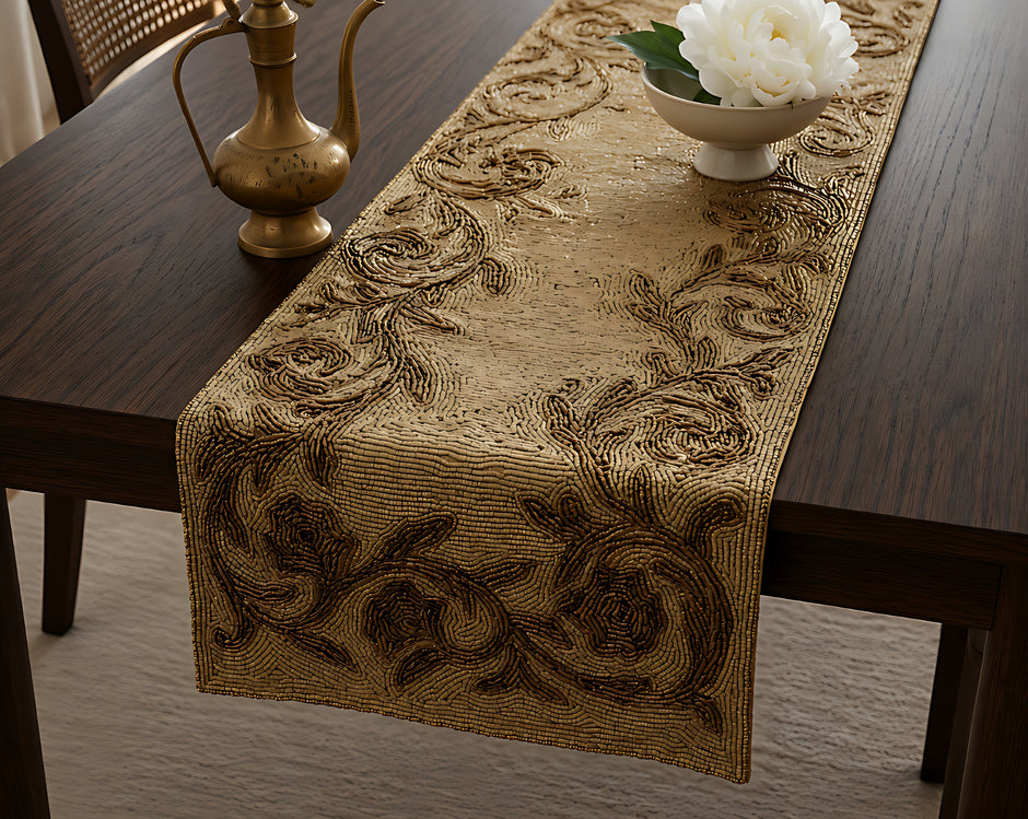 Glitzy Gold Beaded Table Runner / Ruchi