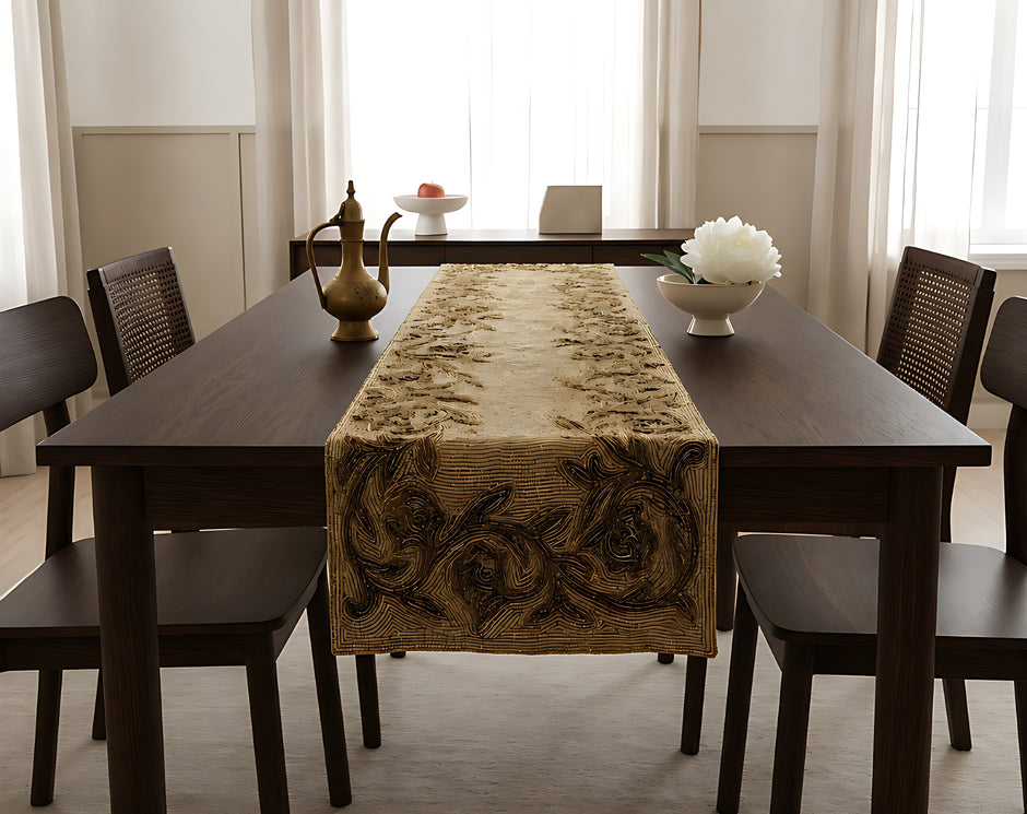 Glitzy Gold Beaded Table Runner / Ruchi