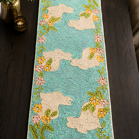Multicolor Beaded Embroidered Table Runner / Ruchi