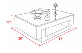 Black Glass Top Leather Coffee Table / Ruchi