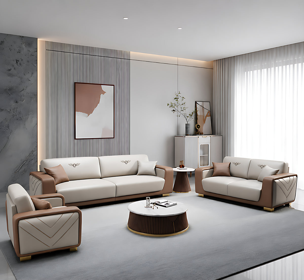 Modern Italian Style Leather Sofa Set / Ruchi