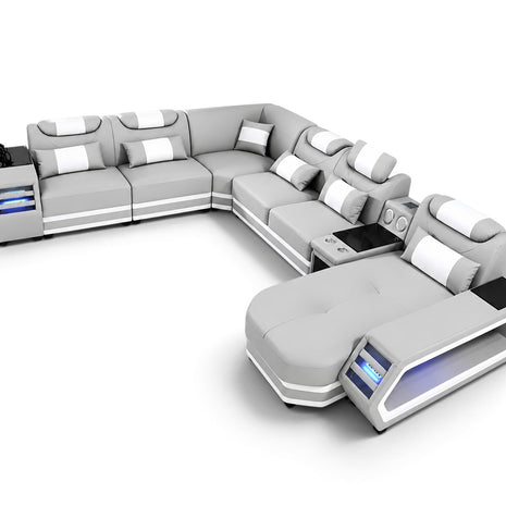 U-Shaped LED Leather Sectional Sofa With Chaise / Ruchi