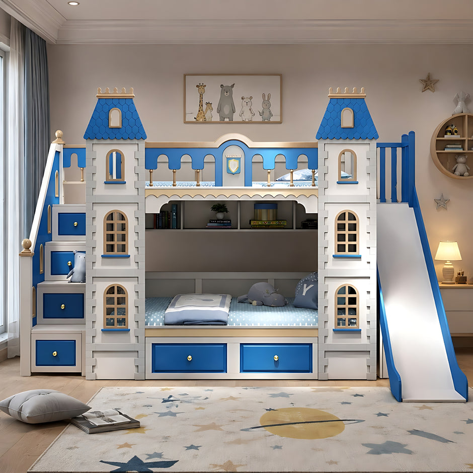 Wooden Castle Bunk Bed With Slide / Ruchi