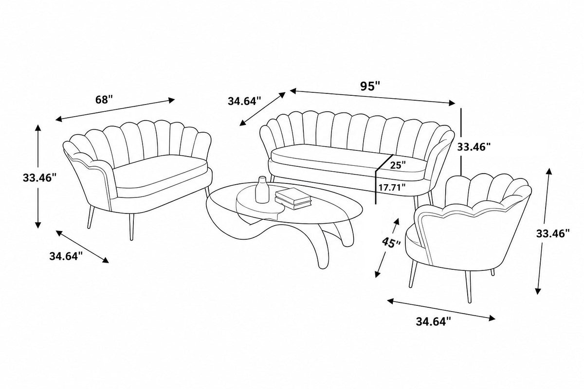 Velvet Fabric Sofa Set For Living Room / Ruchi 