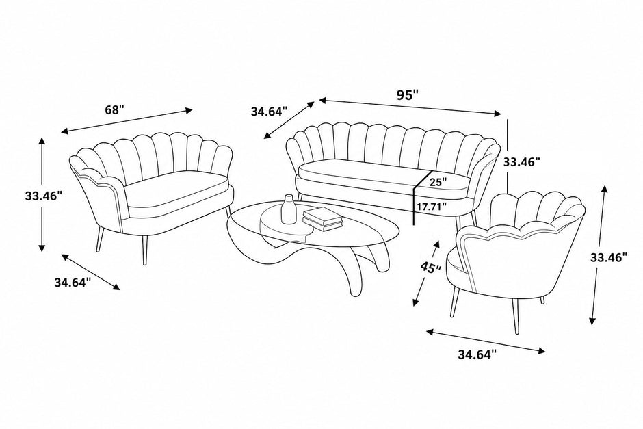 Velvet Fabric Sofa Set For Living Room / Ruchi 