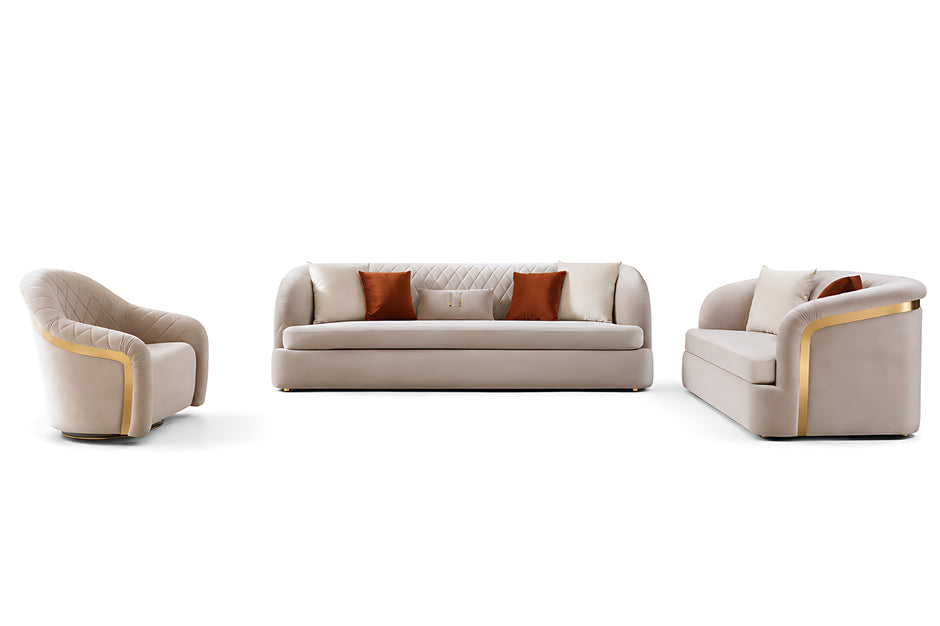 Luxurious 3 Pieces Velvet Fabric Sofa Set
