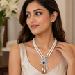 Double Strand Pearl CZ Necklace