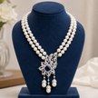 Double Strand Pearl CZ Necklace