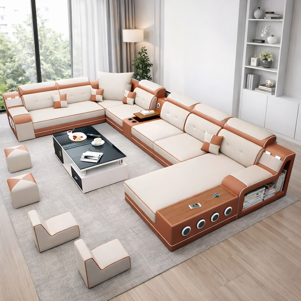 Multifunctional Leather Sectional Sofa with Chaise / Ruchi