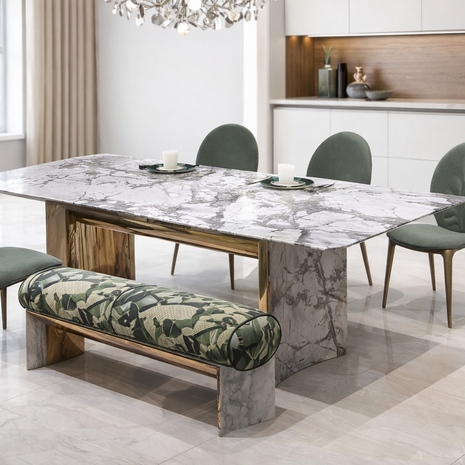 Rectangular Marble Dining Table Set With Bench / Ruchi