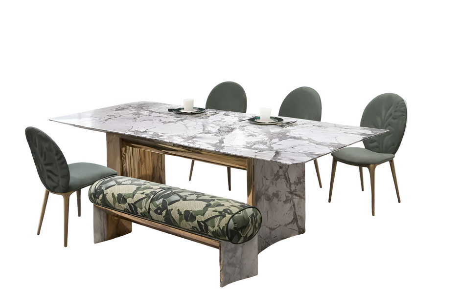 Rectangular Marble Dining Table Set With Bench