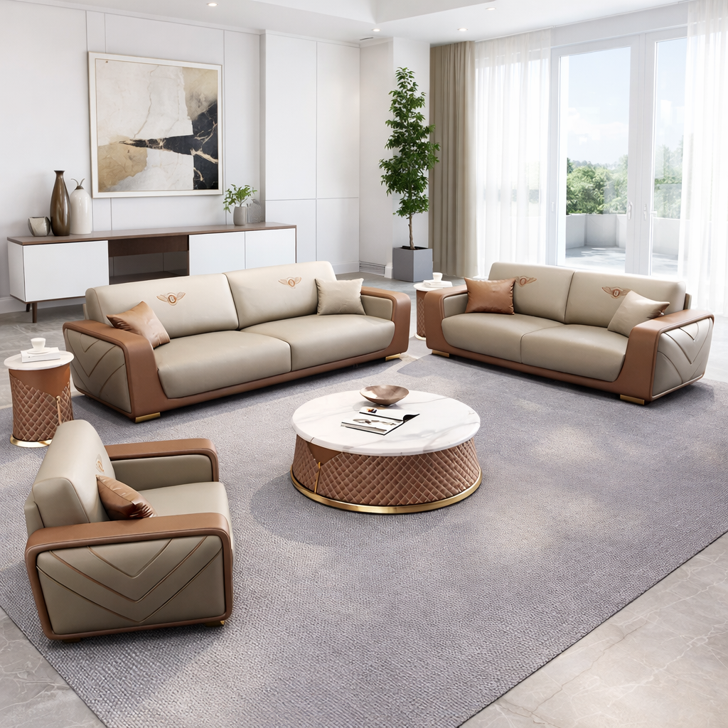 Modern Italian Style Leather Sofa Set / Ruchi