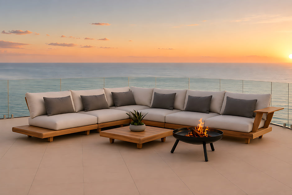Modern Outdoor L-Shaped Wooden Sectional Sofa / Ruchi