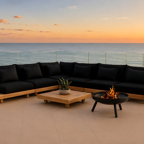Modern Outdoor L-Shaped Wooden Sectional Sofa / Ruchi