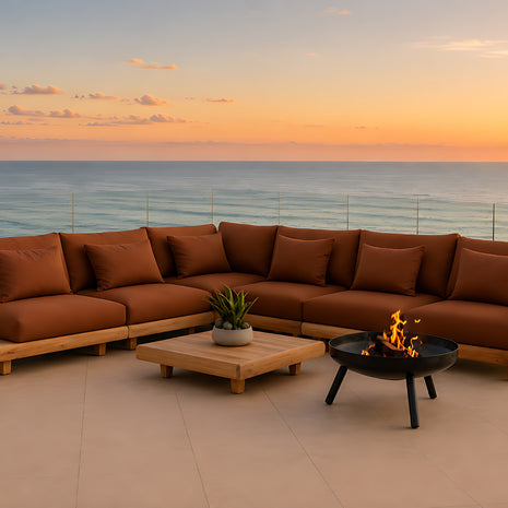 Modern Outdoor L-Shaped Wooden Sectional Sofa / Ruchi