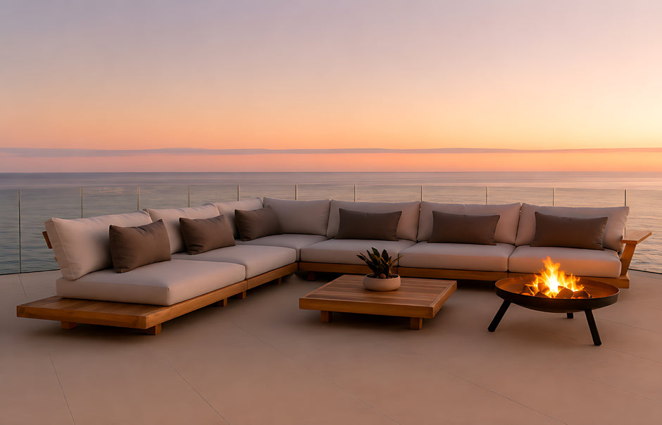Modern Outdoor L-Shaped Wooden Sectional Sofa / Ruchi