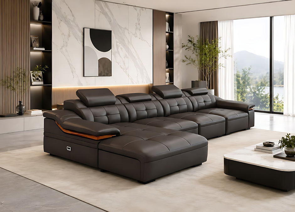 Modern L-Shaped Leather Sectional Sofa With Chaise / Ruchi