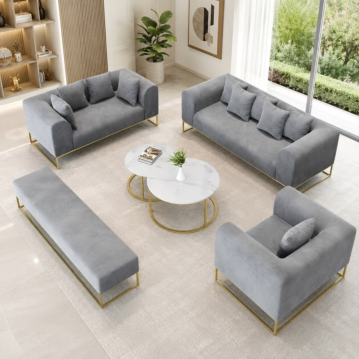 Modern Velvet Wooden Sofa Set / Ruchi