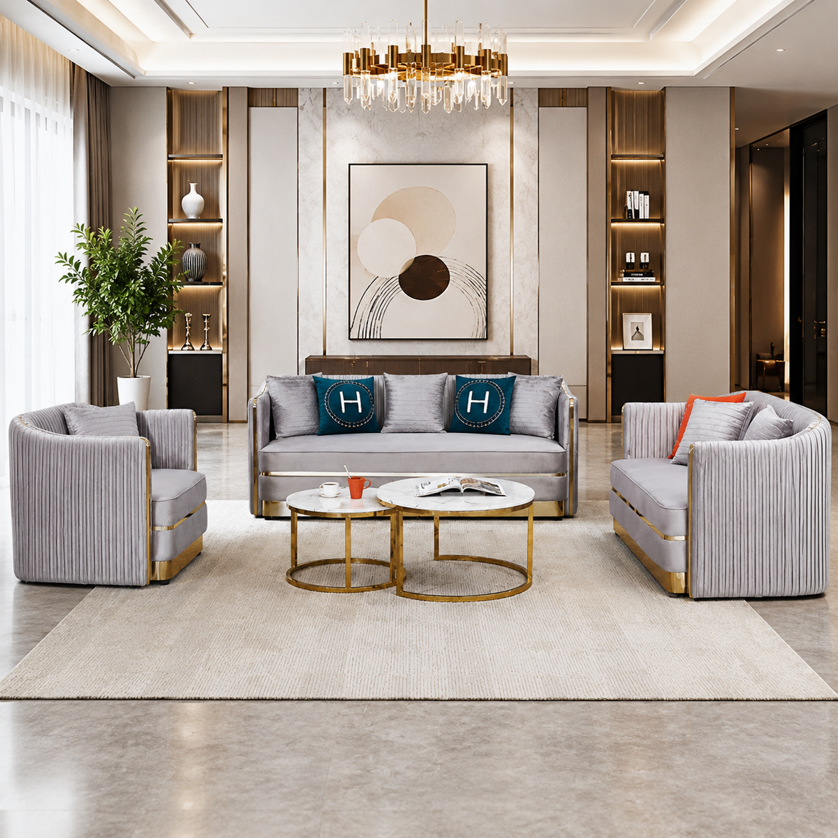 Modern Velvet Sofa Set For Living Room