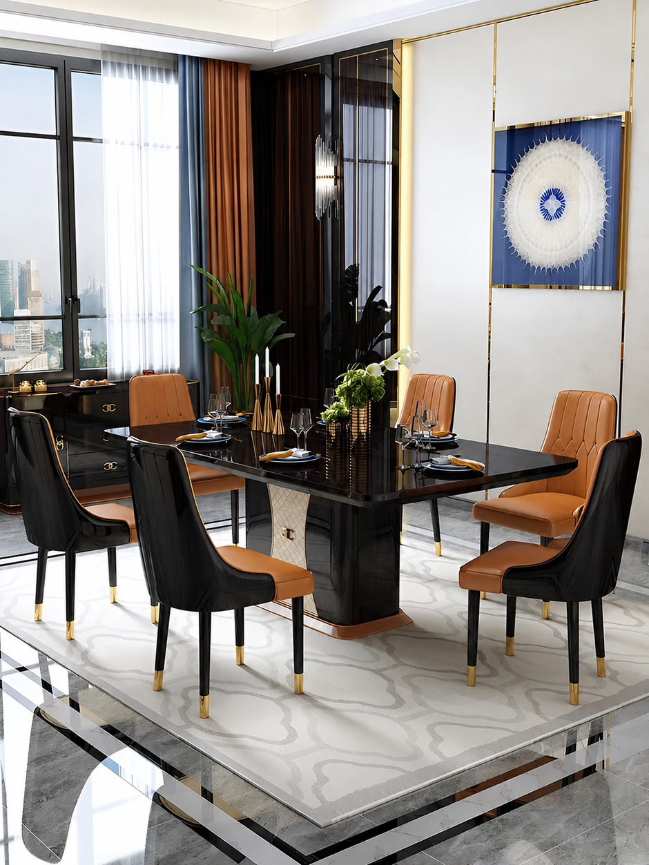 Wooden Rectangular Dining Table Set For 6