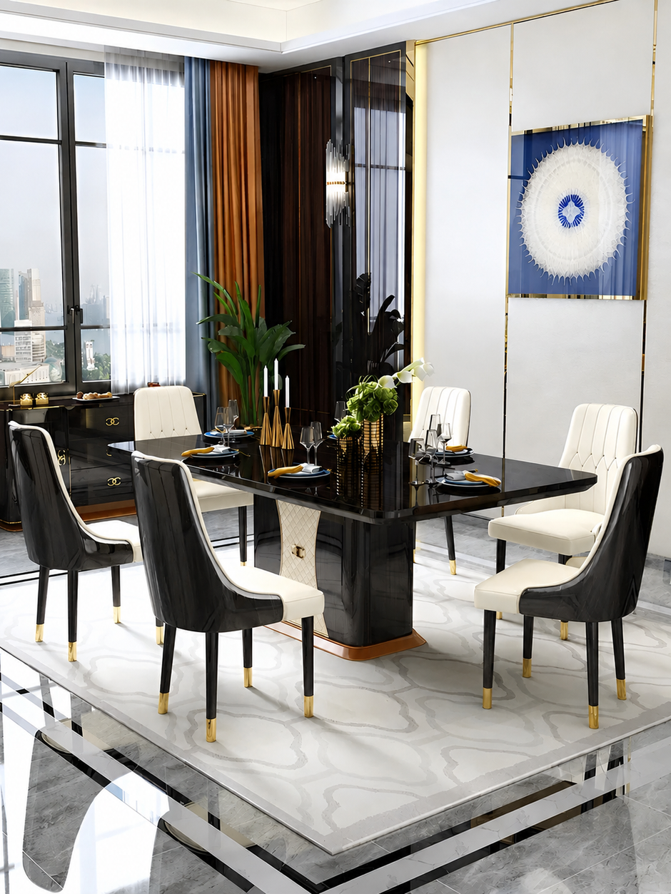 Wooden Rectangular Dining Table Set For 6