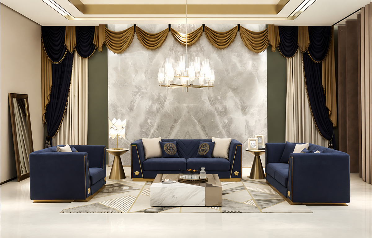 Royal Comfort Logo Designed 1-2-3 Fabric Sofa Set