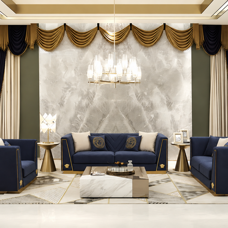 Royal Comfort Logo Designed 1-2-3 Fabric Sofa Set