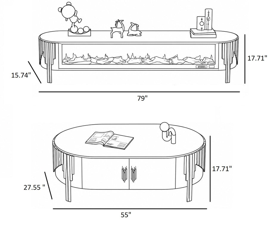 Marble Coffee Table And TV-Stand With LED Electric Fireplace