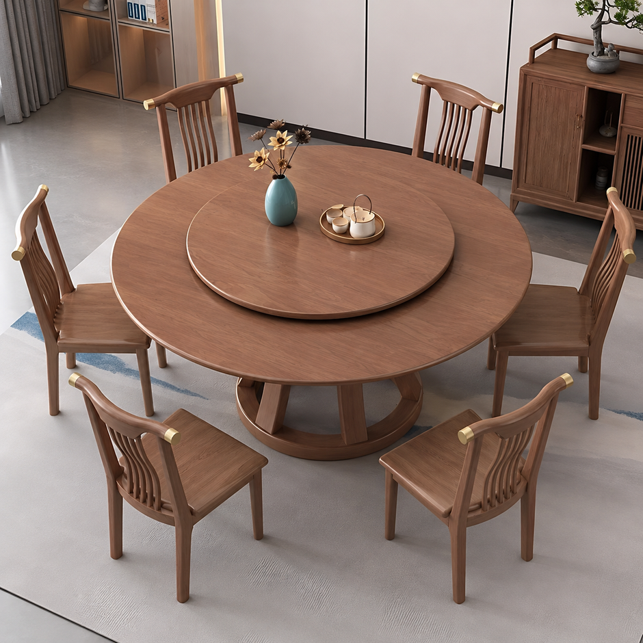 Round Wooden Dining Table Set With 6 Chairs