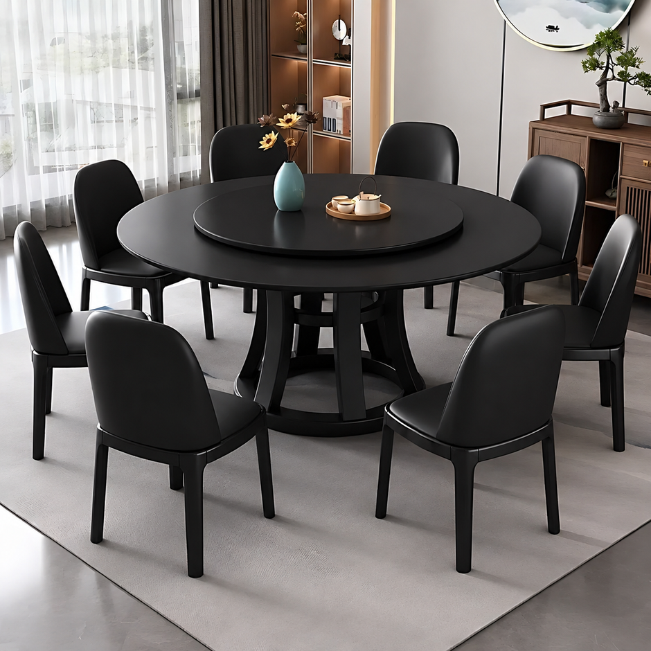 Round Wooden Dining Table Set With 6 Chairs