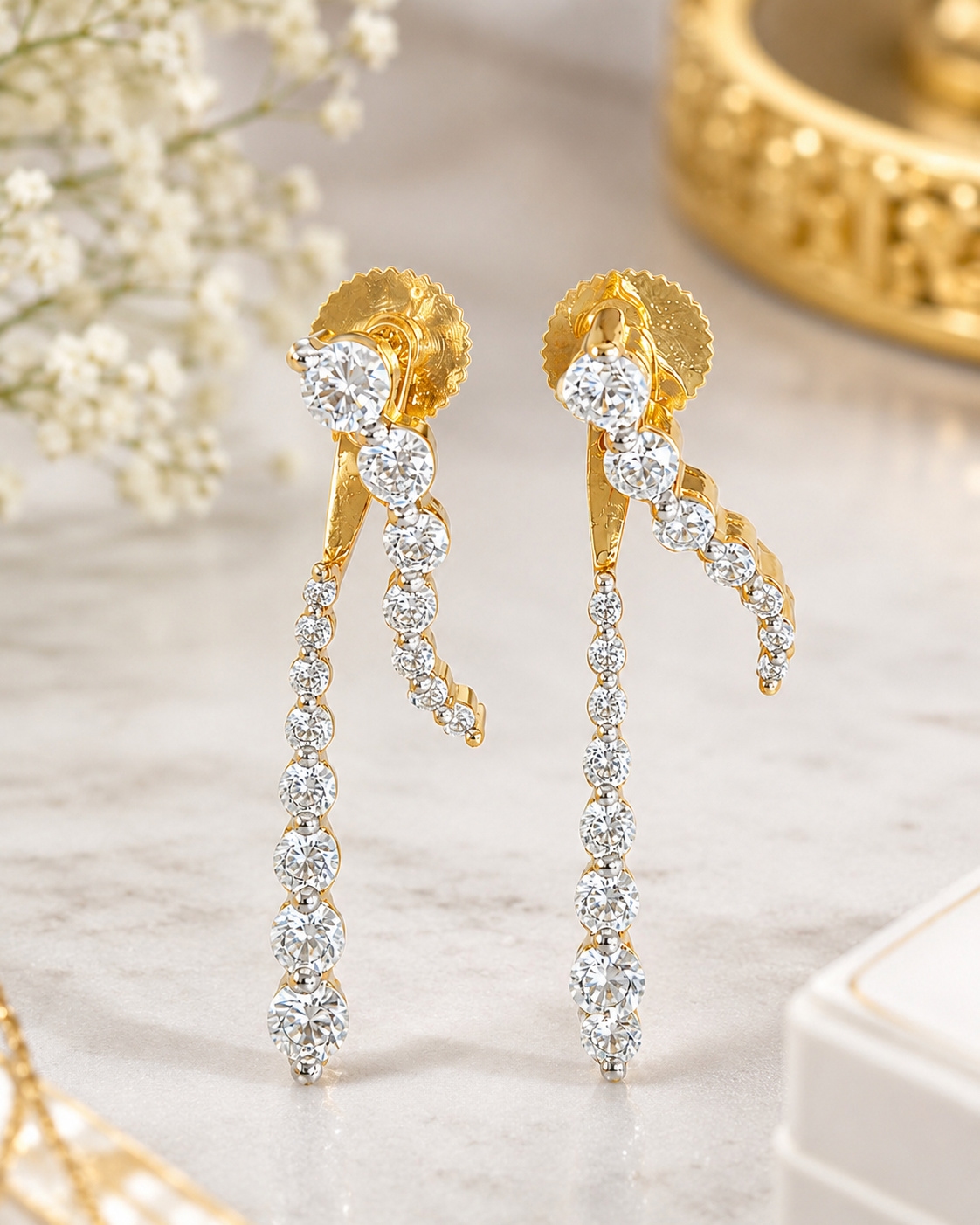 Cascading Design Cubic Zirconia Metal Earrings / Ruchi