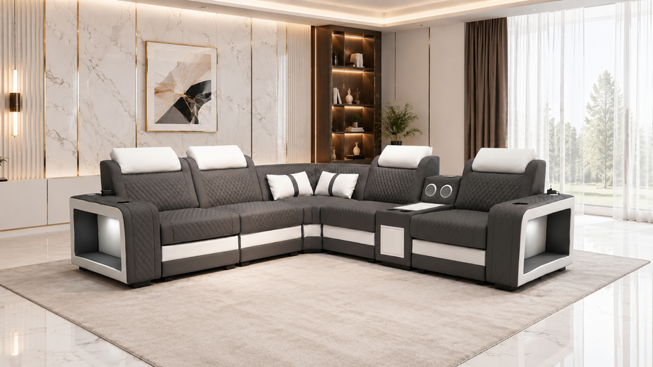 Genuine Leather Electric Recliner Sofa And Coffee Table With LED / Ruchi