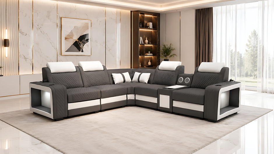 Genuine Leather Electric Recliner Sofa And Coffee Table With LED / Ruchi