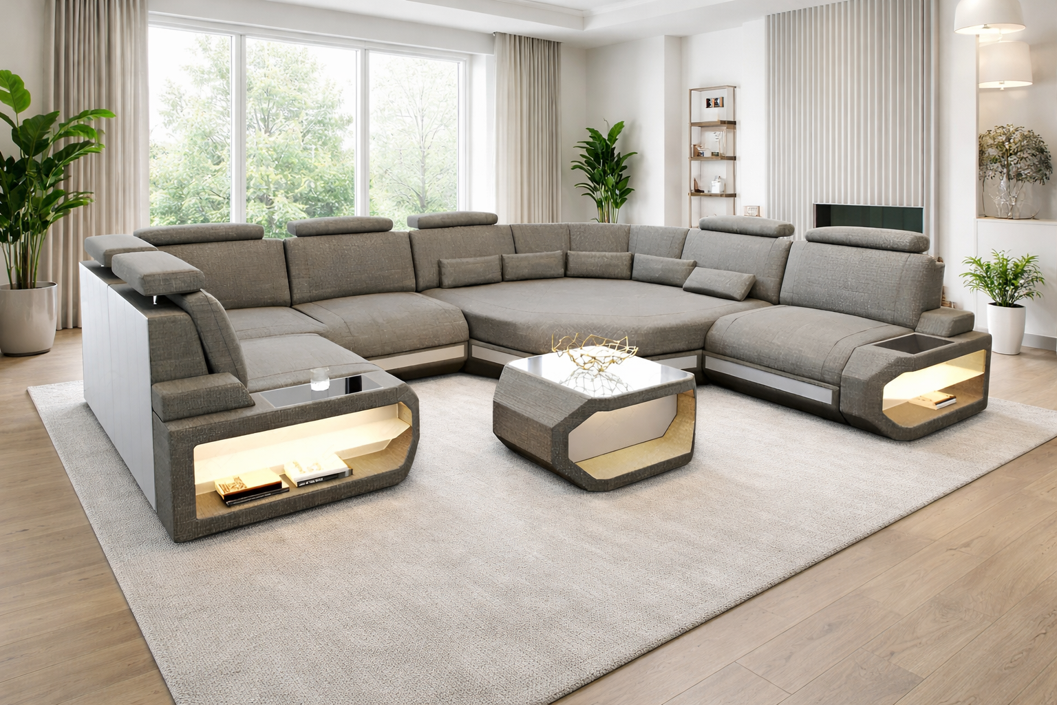 U-Shaped Fabric Sectional Sofa With LED Lights / Ruchi
