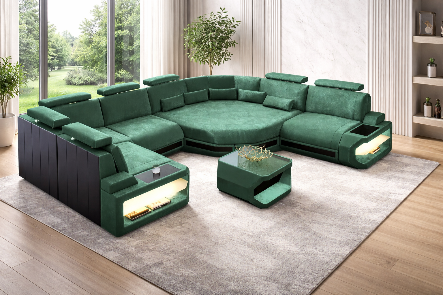 U-shaped LED Fabric Sectional Sofa / Ruchi