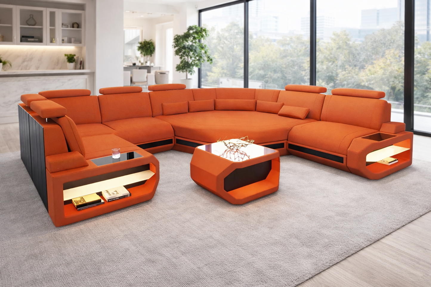 U-shaped LED Leather Sectional Sofa /Ruchi