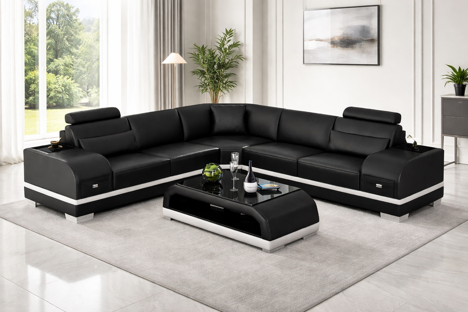 L-Shaped Leather Sectional Sofa With Storage / Ruchi