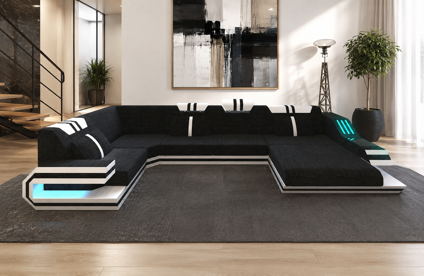 Fabric Sectional Sofa With LED Lights