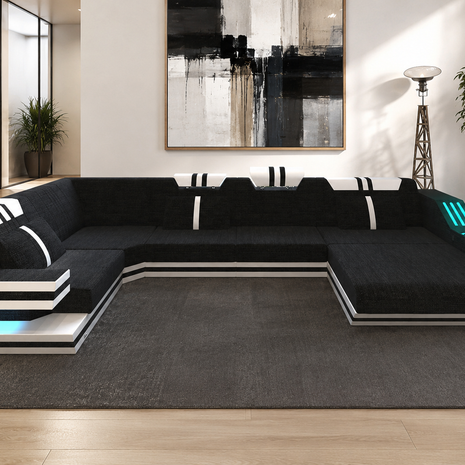 Fabric Sectional Sofa With LED Lights